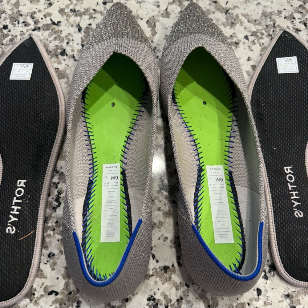 Rothy’s The Point Silver Glitter Flats 9